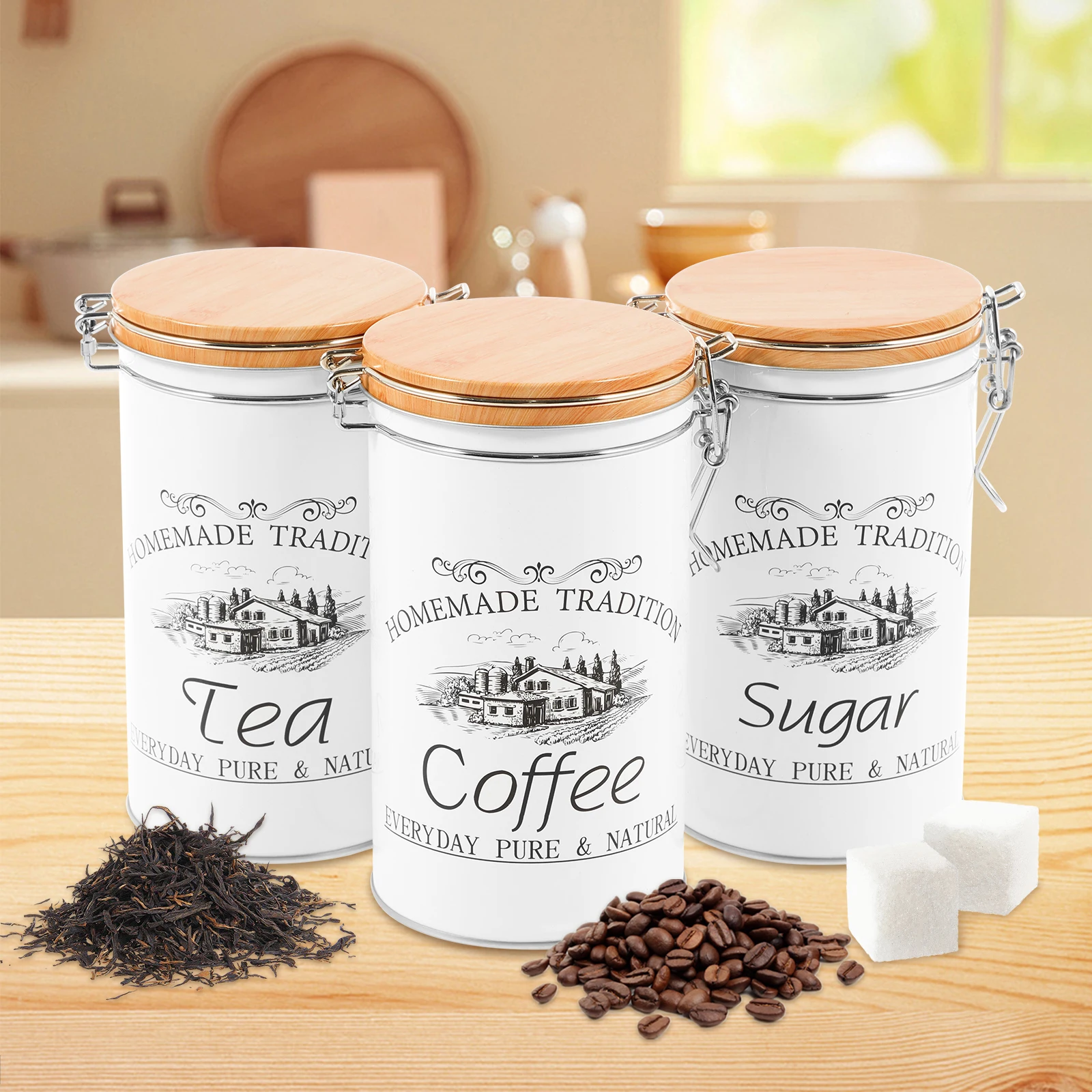 Coffee Tea Sugar Canisters - 3 Buah/Set Wadah Teh Kopi Gula