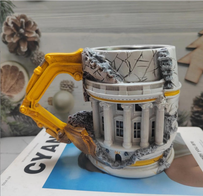 Coffee Tea Break - Mug Kopi 3D Excavator Pemotong Bangunan,