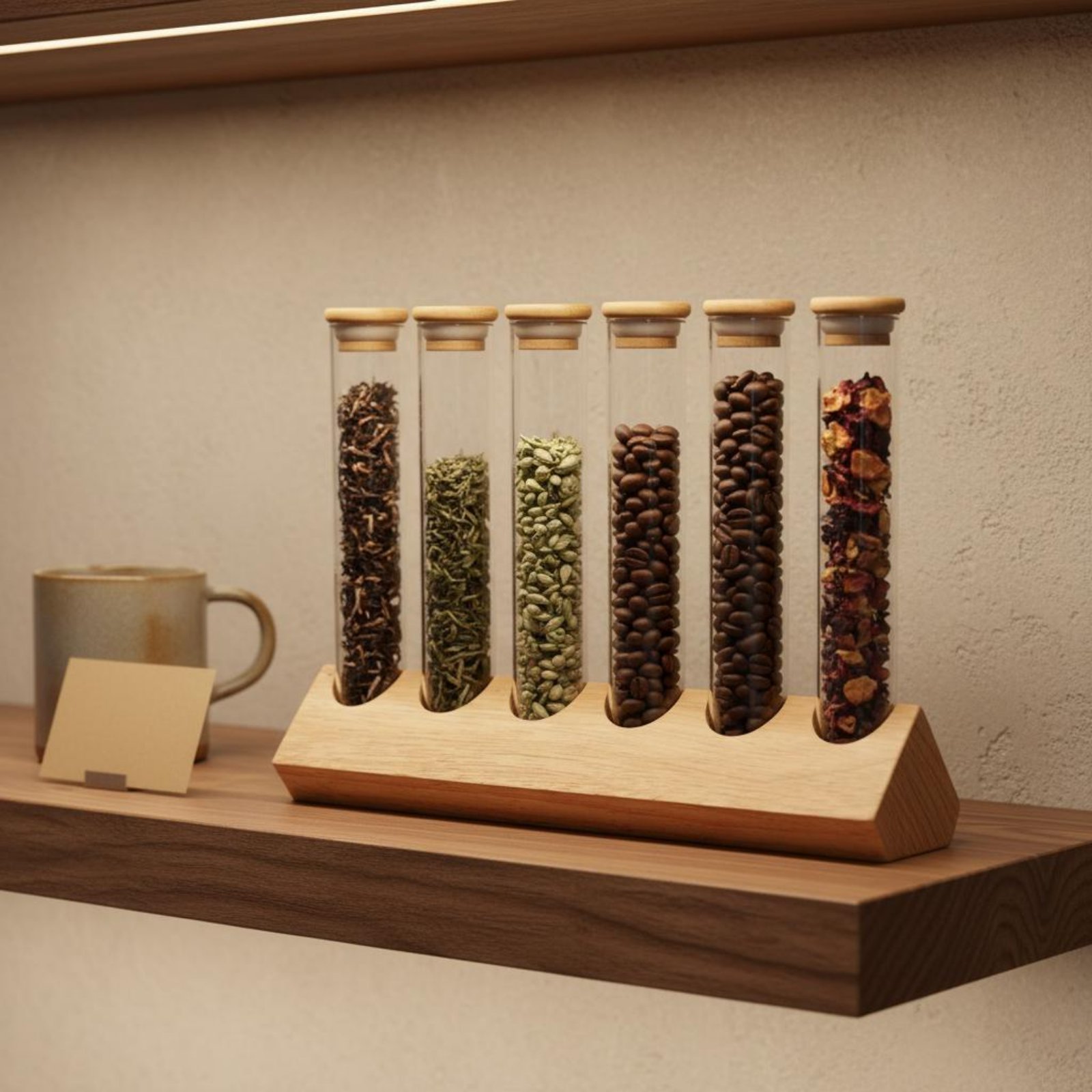 Coffee Bean & Tea Menu - Set Wadah Tabung Kaca dengan Rak
