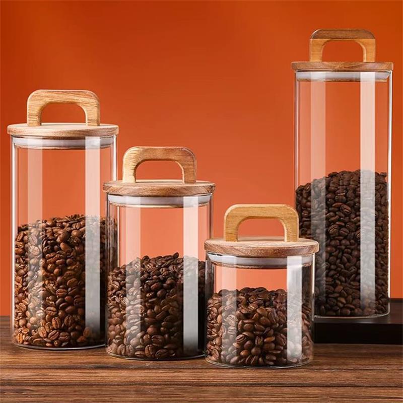 Coffee Tea Sugar Canisters - Stoples kaca bening dengan tutup bambu