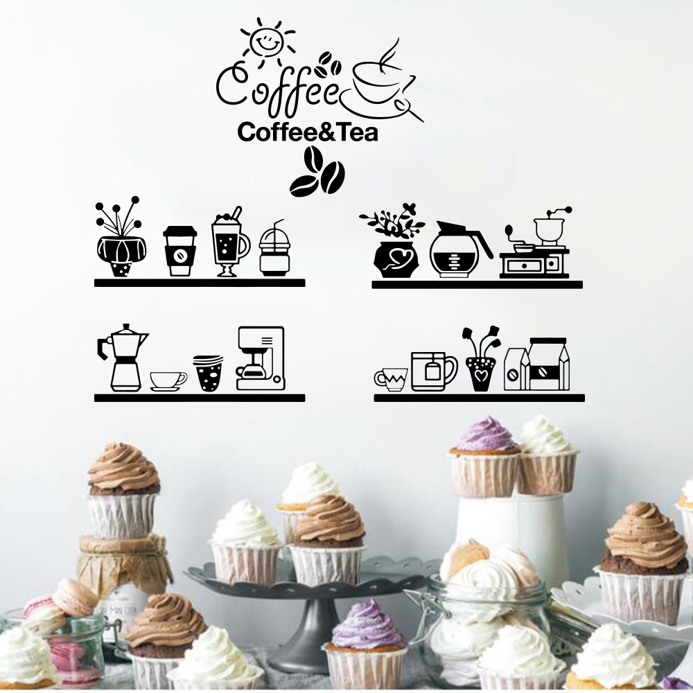 Coffee Tea Break - Stiker dinding cangkir teh biji kopi