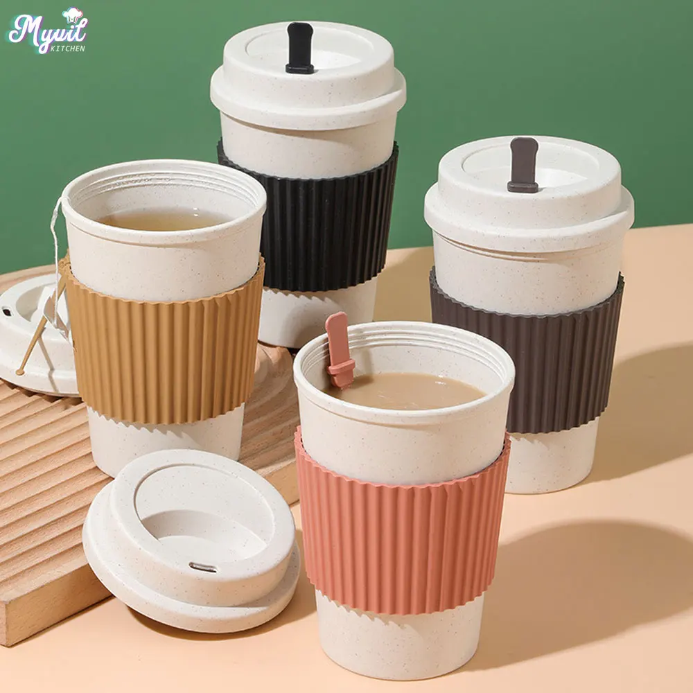 Coffee Tea Pictures - Cangkir kopi 450ML dengan tutup sedotan