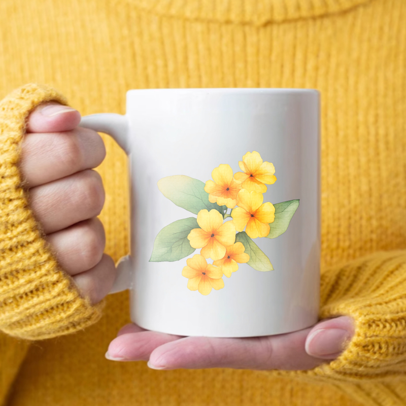 Coffee Tea Break - Mug keramik dengan bunga putih dan