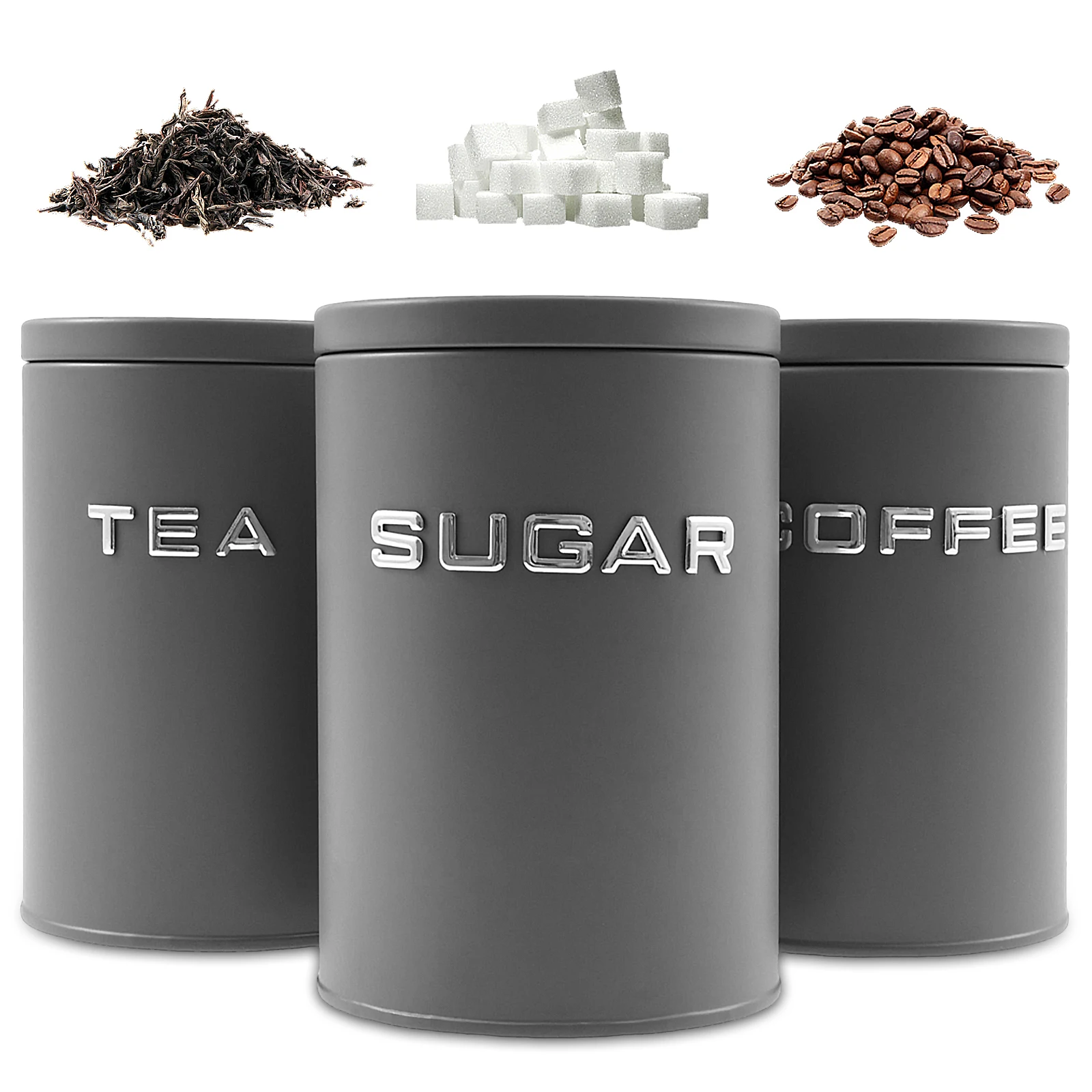Coffee Tea And Sugar Canisters - 3 Pcs Stoples Logam Bulat untuk