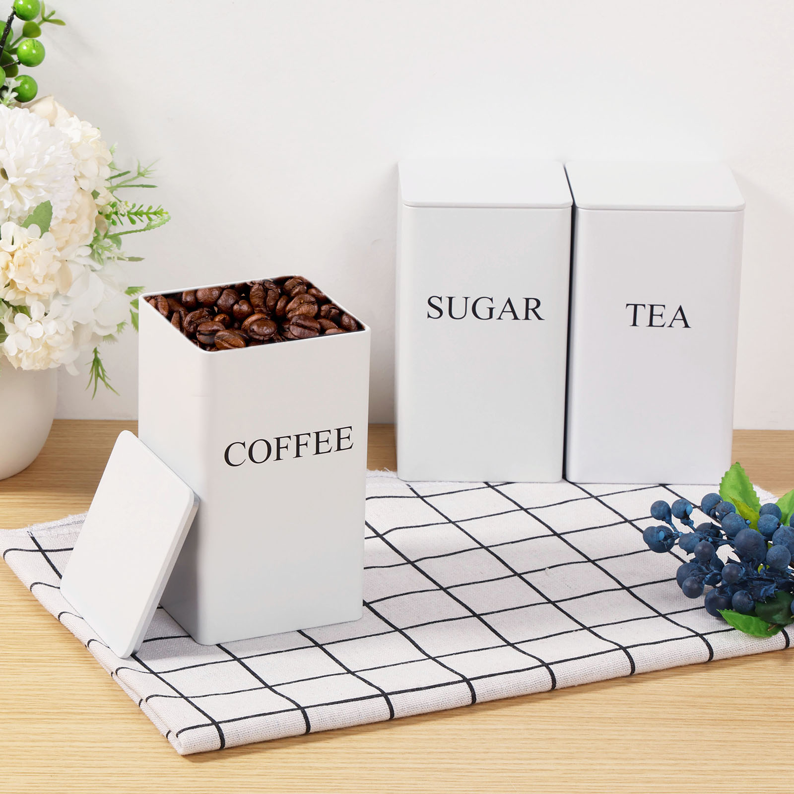 3 buah kaleng penyimpanan biji - Coffee Tea Sugar Canisters ulasan dan harga