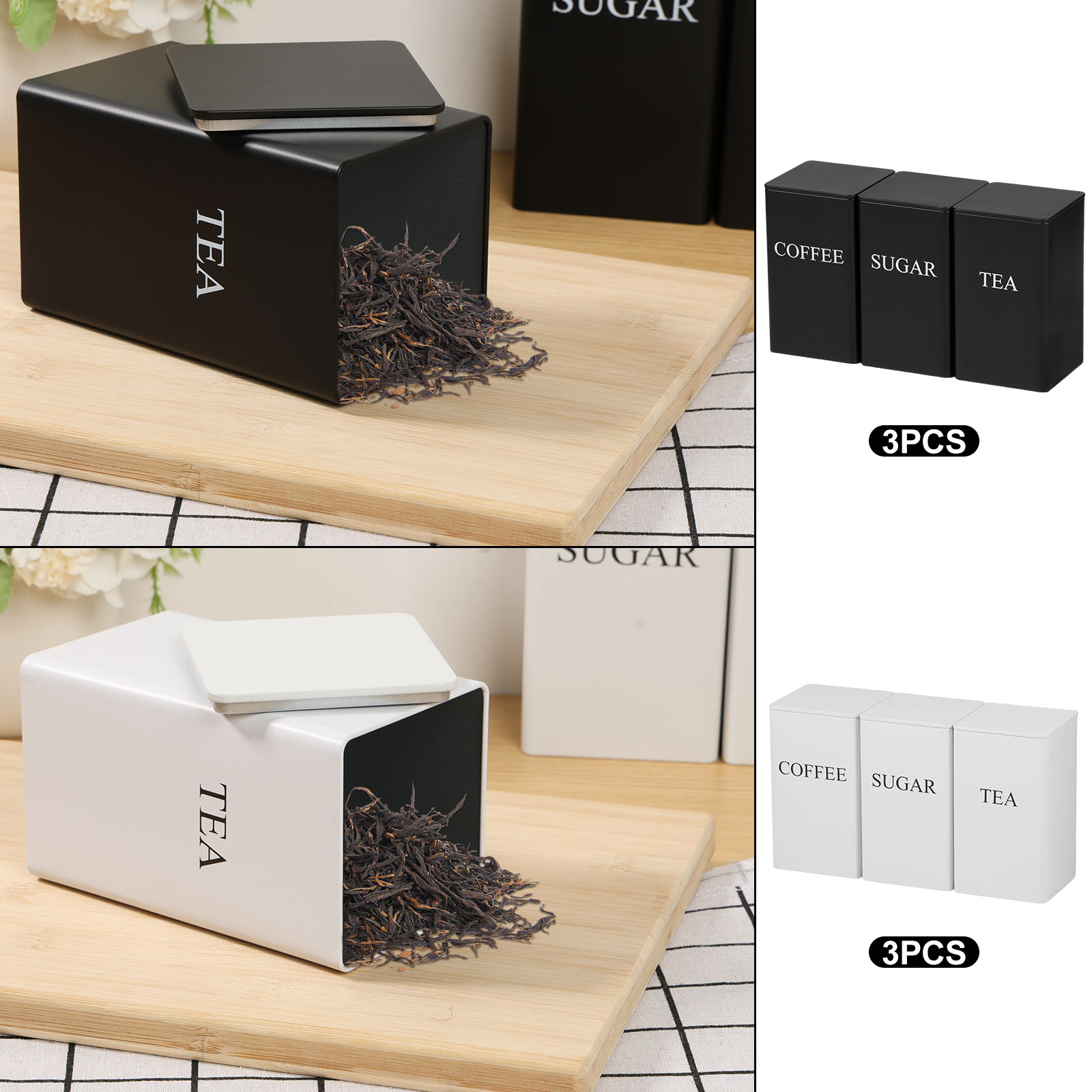 3 buah kaleng penyimpanan biji - Coffee Tea Sugar Canisters ulasan dan harga