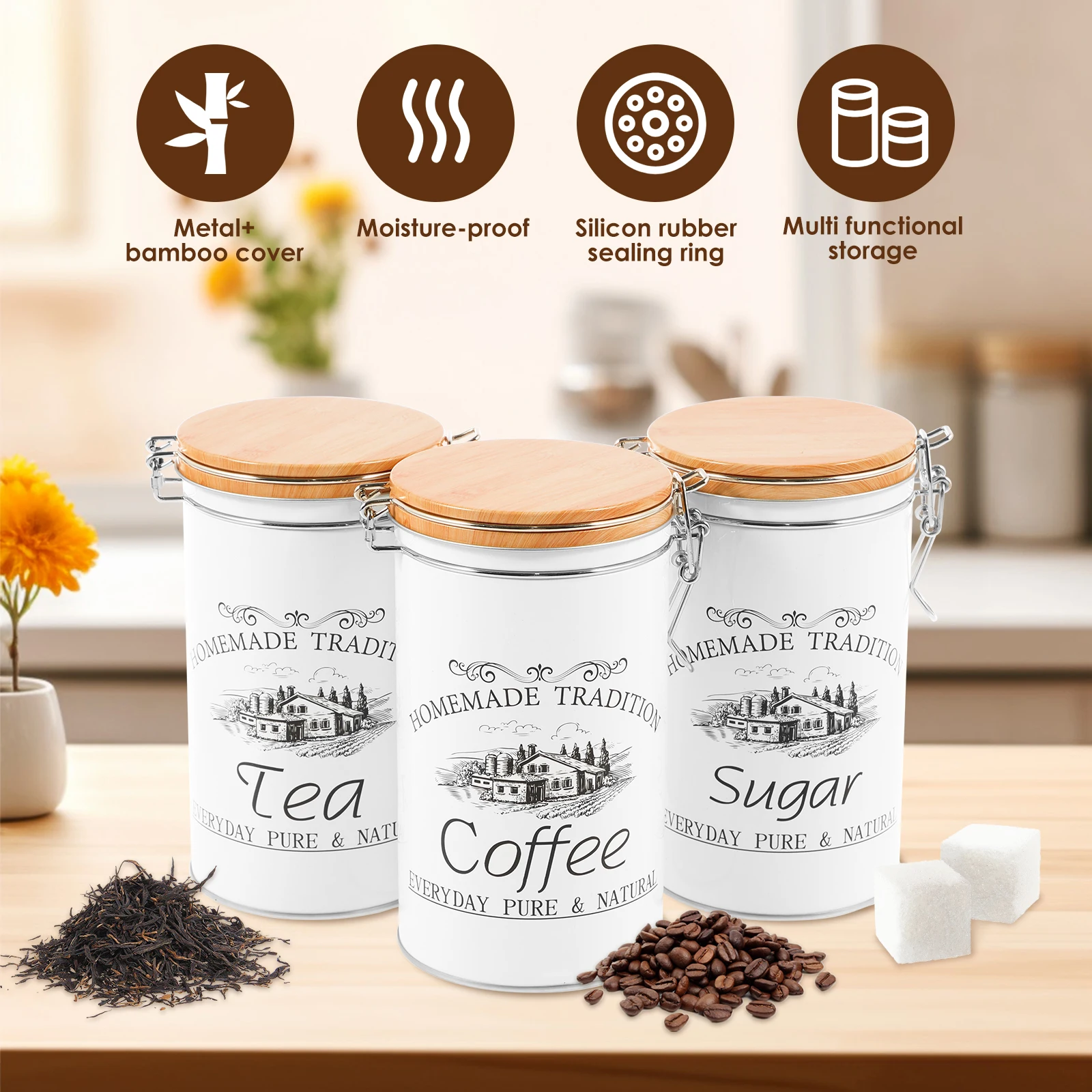 3 Buah/Set Wadah Teh Kopi Gula - Coffee Tea Sugar Canisters ulasan dan harga