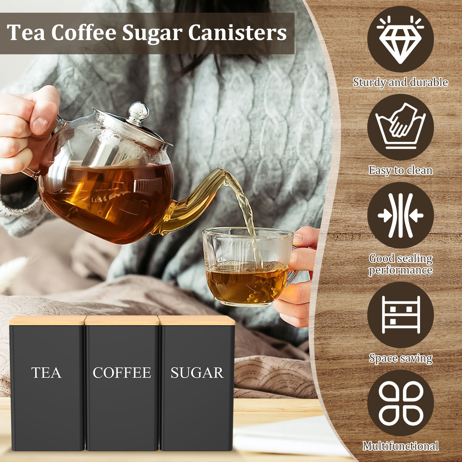 Toples Penyimpanan Biji Kopi W - Coffee Tea Sugar Canisters ulasan dan harga